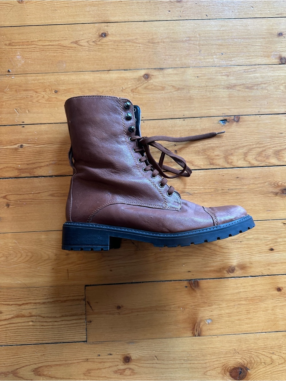 Barneys New York Brown Leather Lace-Up Combat Boots